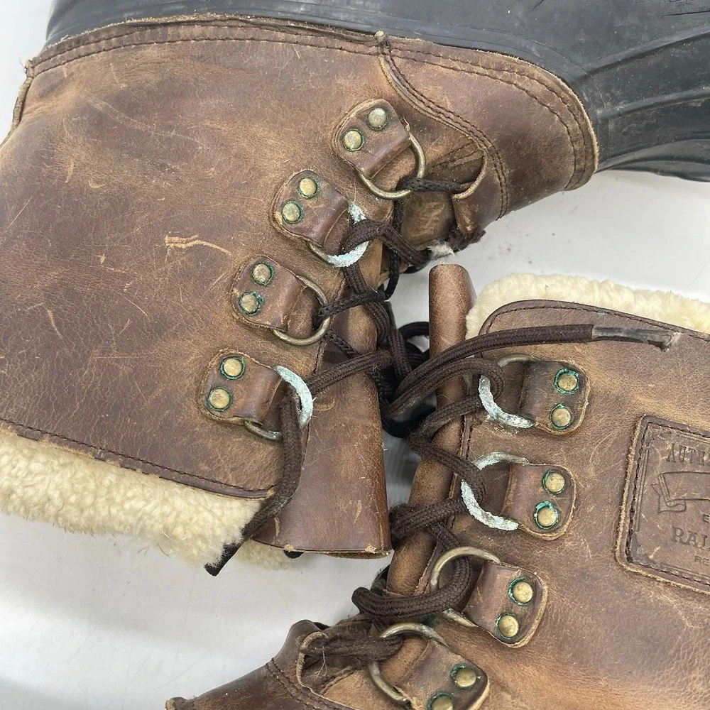 Polo Ralph Lauren Shearling Lamb Rain Boots Mens 12D Landen Leather Trim Winter